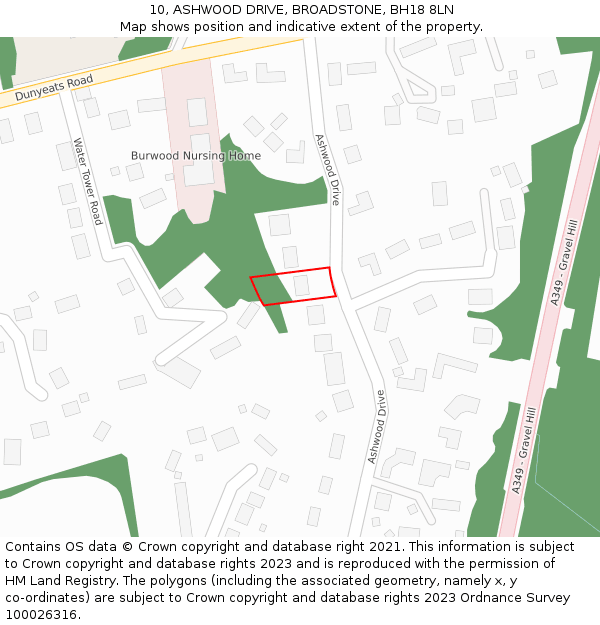 10, ASHWOOD DRIVE, BROADSTONE, BH18 8LN: Location map and indicative extent of plot