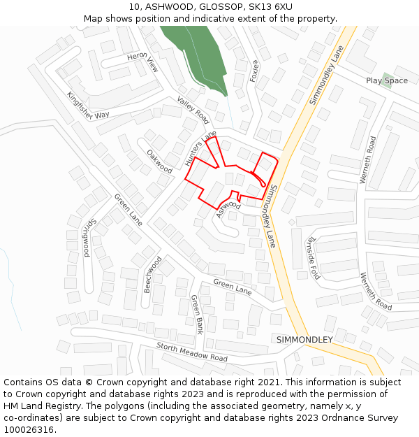 10, ASHWOOD, GLOSSOP, SK13 6XU: Location map and indicative extent of plot