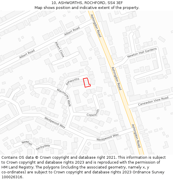 10, ASHWORTHS, ROCHFORD, SS4 3EF: Location map and indicative extent of plot