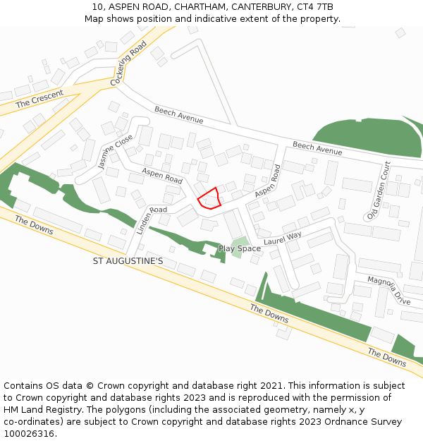 10, ASPEN ROAD, CHARTHAM, CANTERBURY, CT4 7TB: Location map and indicative extent of plot