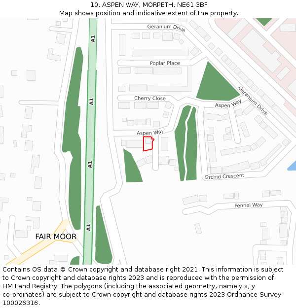10, ASPEN WAY, MORPETH, NE61 3BF: Location map and indicative extent of plot