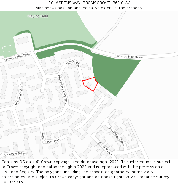 10, ASPENS WAY, BROMSGROVE, B61 0UW: Location map and indicative extent of plot