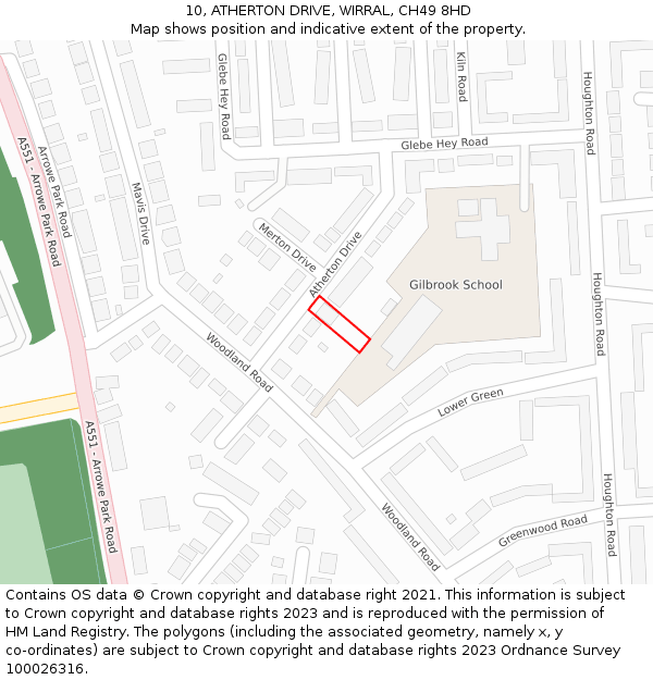 10, ATHERTON DRIVE, WIRRAL, CH49 8HD: Location map and indicative extent of plot