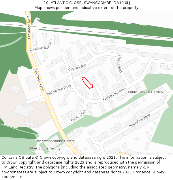 10, ATLANTIC CLOSE, SWANSCOMBE, DA10 0LJ: Location map and indicative extent of plot