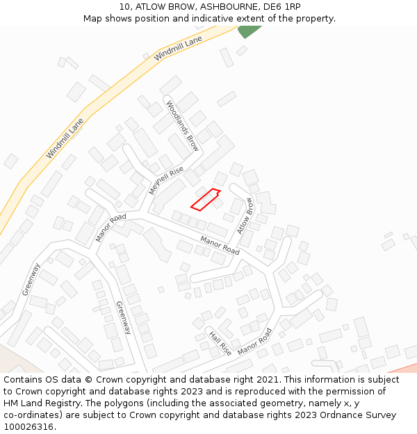 10, ATLOW BROW, ASHBOURNE, DE6 1RP: Location map and indicative extent of plot