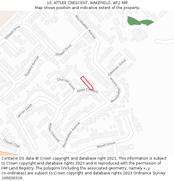 10, ATTLEE CRESCENT, WAKEFIELD, WF2 6RF: Location map and indicative extent of plot