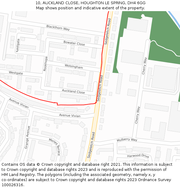 10, AUCKLAND CLOSE, HOUGHTON LE SPRING, DH4 6GG: Location map and indicative extent of plot