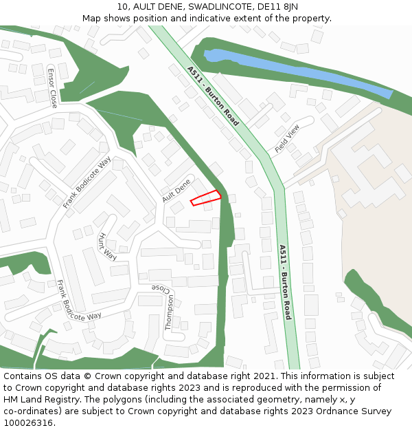 10, AULT DENE, SWADLINCOTE, DE11 8JN: Location map and indicative extent of plot