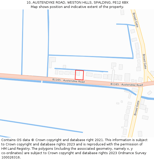 10, AUSTENDYKE ROAD, WESTON HILLS, SPALDING, PE12 6BX: Location map and indicative extent of plot