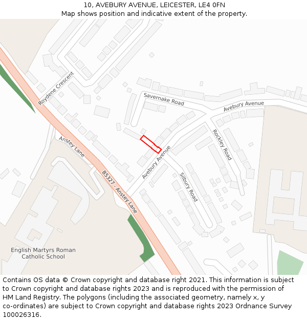 10, AVEBURY AVENUE, LEICESTER, LE4 0FN: Location map and indicative extent of plot