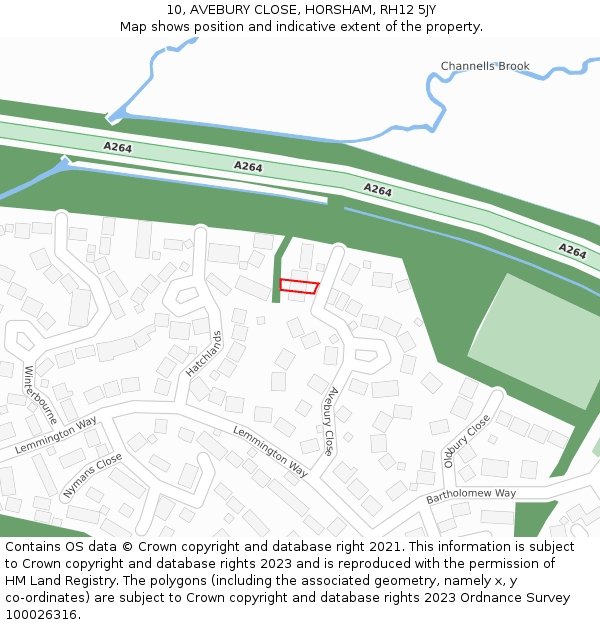 10, AVEBURY CLOSE, HORSHAM, RH12 5JY: Location map and indicative extent of plot