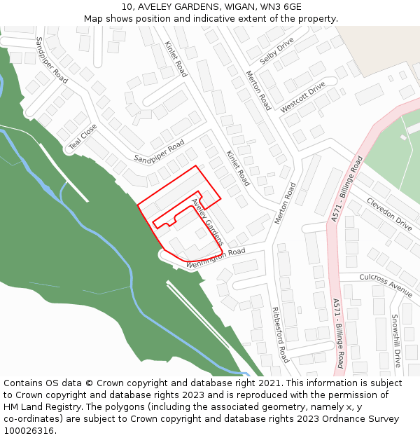 10, AVELEY GARDENS, WIGAN, WN3 6GE: Location map and indicative extent of plot