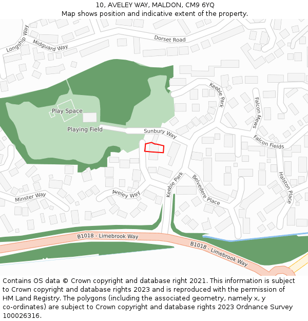 10, AVELEY WAY, MALDON, CM9 6YQ: Location map and indicative extent of plot