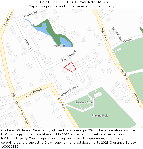 10, AVENUE CRESCENT, ABERGAVENNY, NP7 7DE: Location map and indicative extent of plot