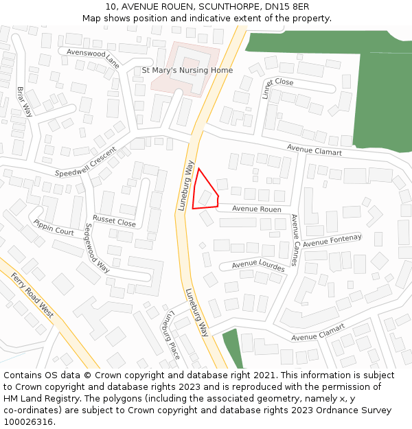 10, AVENUE ROUEN, SCUNTHORPE, DN15 8ER: Location map and indicative extent of plot