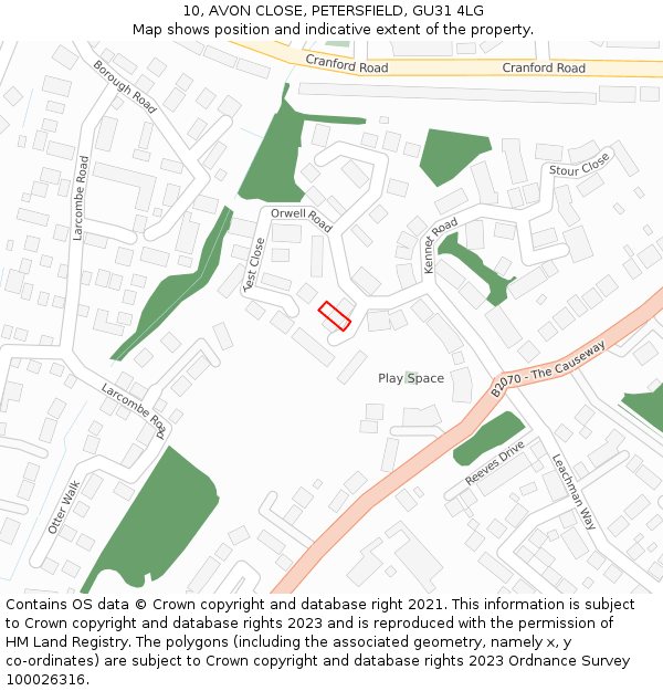 10, AVON CLOSE, PETERSFIELD, GU31 4LG: Location map and indicative extent of plot