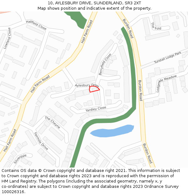 10, AYLESBURY DRIVE, SUNDERLAND, SR3 2XT: Location map and indicative extent of plot