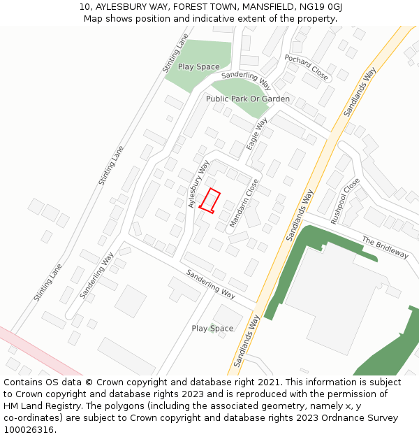 10, AYLESBURY WAY, FOREST TOWN, MANSFIELD, NG19 0GJ: Location map and indicative extent of plot
