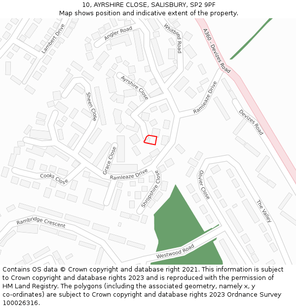 10, AYRSHIRE CLOSE, SALISBURY, SP2 9PF: Location map and indicative extent of plot