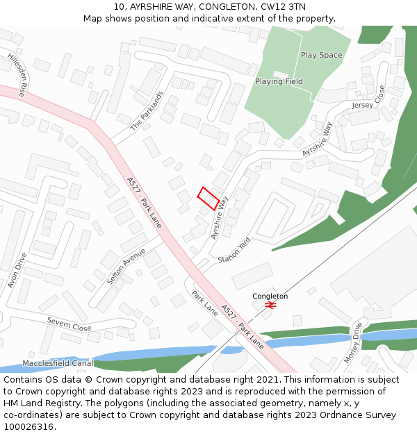 10, AYRSHIRE WAY, CONGLETON, CW12 3TN: Location map and indicative extent of plot