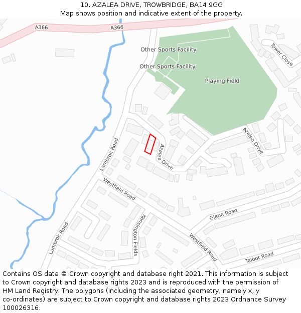 10, AZALEA DRIVE, TROWBRIDGE, BA14 9GG: Location map and indicative extent of plot