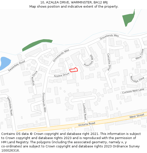 10, AZALEA DRIVE, WARMINSTER, BA12 8RJ: Location map and indicative extent of plot