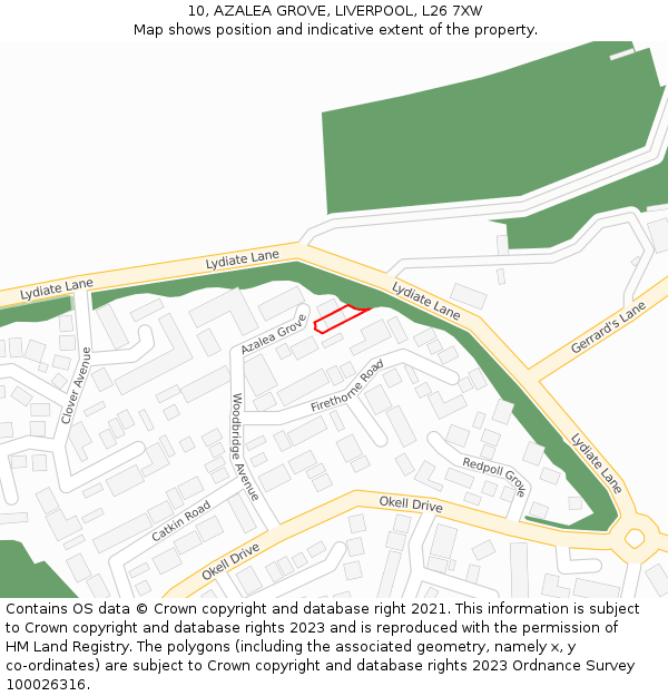 10, AZALEA GROVE, LIVERPOOL, L26 7XW: Location map and indicative extent of plot
