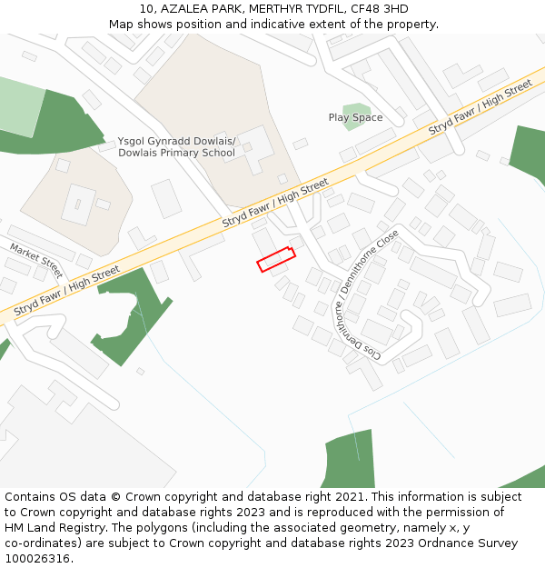 10, AZALEA PARK, MERTHYR TYDFIL, CF48 3HD: Location map and indicative extent of plot