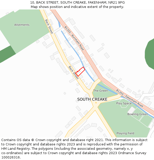 10, BACK STREET, SOUTH CREAKE, FAKENHAM, NR21 9PG: Location map and indicative extent of plot