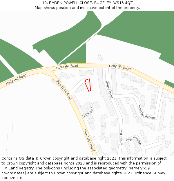 10, BADEN POWELL CLOSE, RUGELEY, WS15 4QZ: Location map and indicative extent of plot