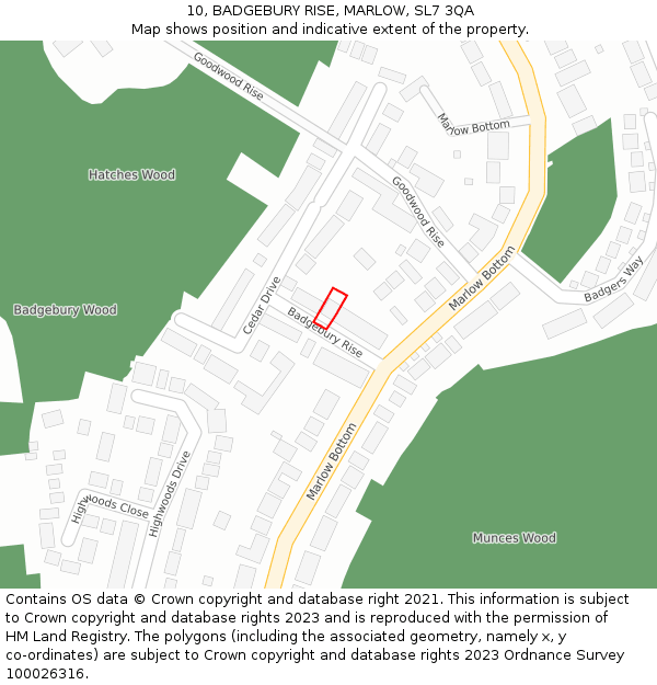 10, BADGEBURY RISE, MARLOW, SL7 3QA: Location map and indicative extent of plot