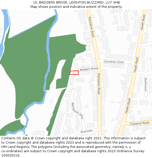 10, BADGERS BROOK, LEIGHTON BUZZARD, LU7 3HB: Location map and indicative extent of plot