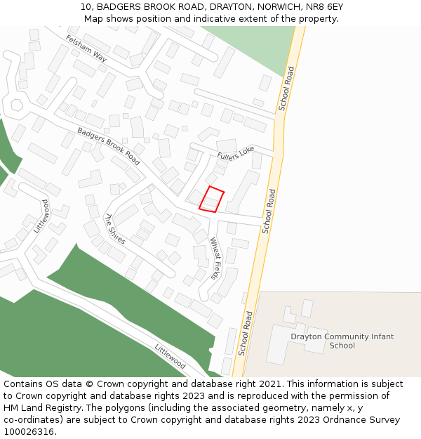 10, BADGERS BROOK ROAD, DRAYTON, NORWICH, NR8 6EY: Location map and indicative extent of plot