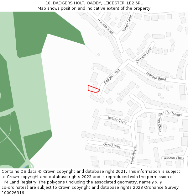 10, BADGERS HOLT, OADBY, LEICESTER, LE2 5PU: Location map and indicative extent of plot
