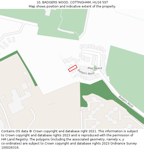 10, BADGERS WOOD, COTTINGHAM, HU16 5ST: Location map and indicative extent of plot