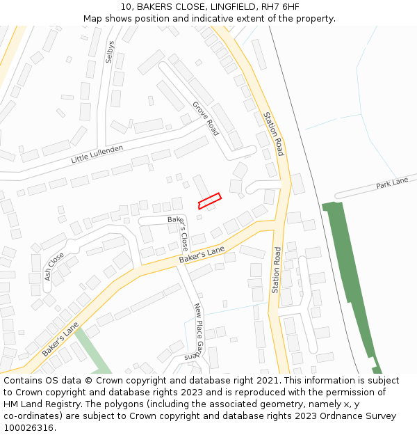 10, BAKERS CLOSE, LINGFIELD, RH7 6HF: Location map and indicative extent of plot