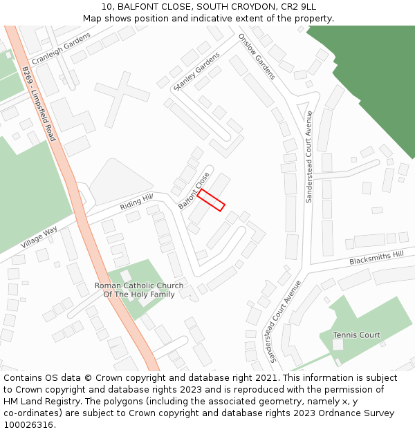 10, BALFONT CLOSE, SOUTH CROYDON, CR2 9LL: Location map and indicative extent of plot