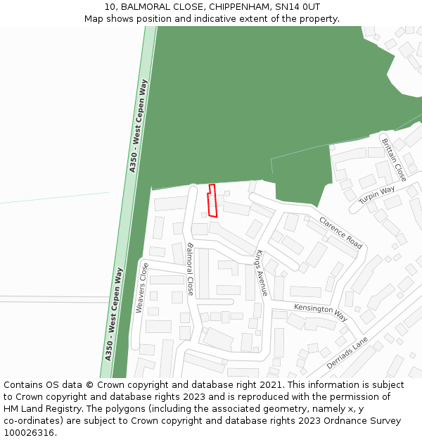 10, BALMORAL CLOSE, CHIPPENHAM, SN14 0UT: Location map and indicative extent of plot