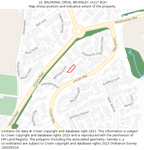 10, BALMORAL DRIVE, BEVERLEY, HU17 8UH: Location map and indicative extent of plot