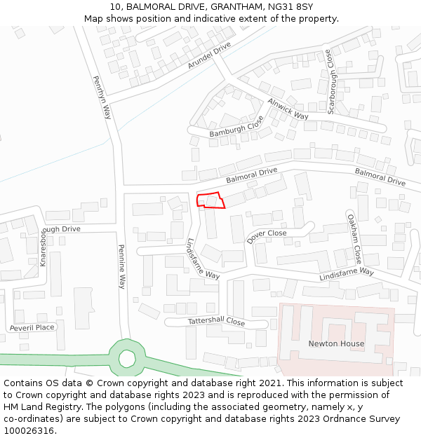 10, BALMORAL DRIVE, GRANTHAM, NG31 8SY: Location map and indicative extent of plot