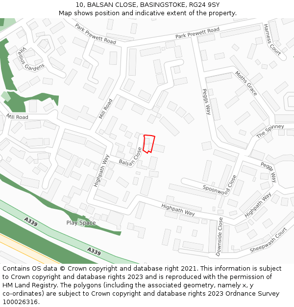 10, BALSAN CLOSE, BASINGSTOKE, RG24 9SY: Location map and indicative extent of plot