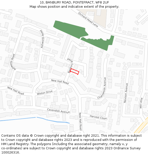 10, BANBURY ROAD, PONTEFRACT, WF8 2UF: Location map and indicative extent of plot