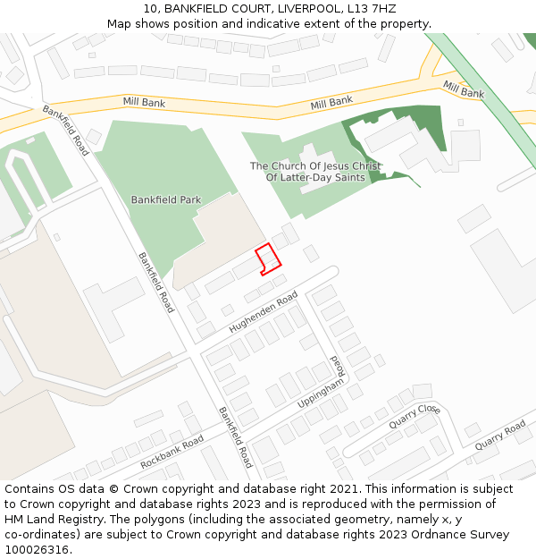 10, BANKFIELD COURT, LIVERPOOL, L13 7HZ: Location map and indicative extent of plot