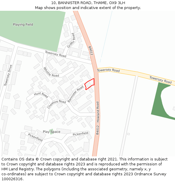 10, BANNISTER ROAD, THAME, OX9 3LH: Location map and indicative extent of plot