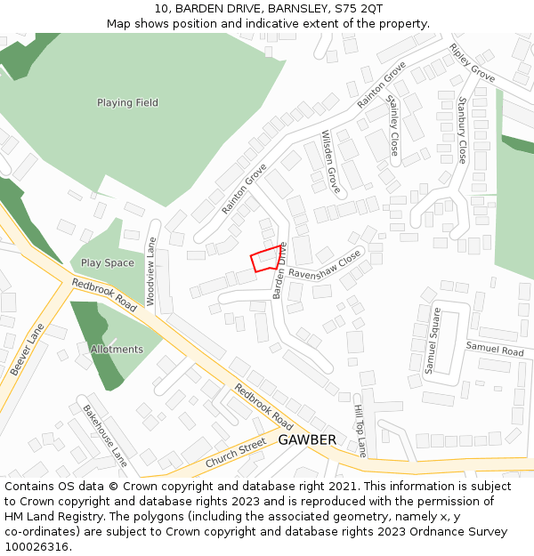 10, BARDEN DRIVE, BARNSLEY, S75 2QT: Location map and indicative extent of plot