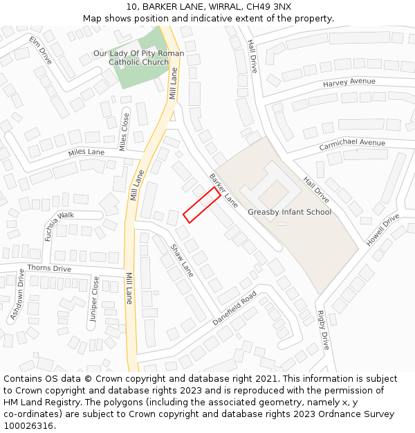 10, BARKER LANE, WIRRAL, CH49 3NX: Location map and indicative extent of plot