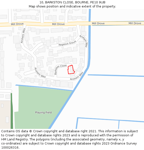 10, BARKSTON CLOSE, BOURNE, PE10 9UB: Location map and indicative extent of plot