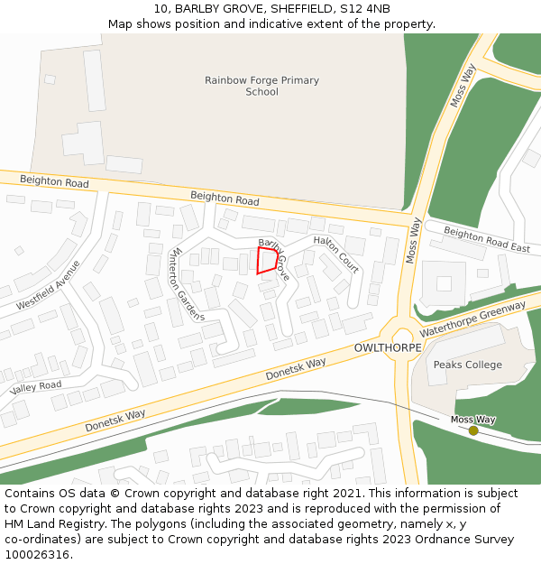 10, BARLBY GROVE, SHEFFIELD, S12 4NB: Location map and indicative extent of plot