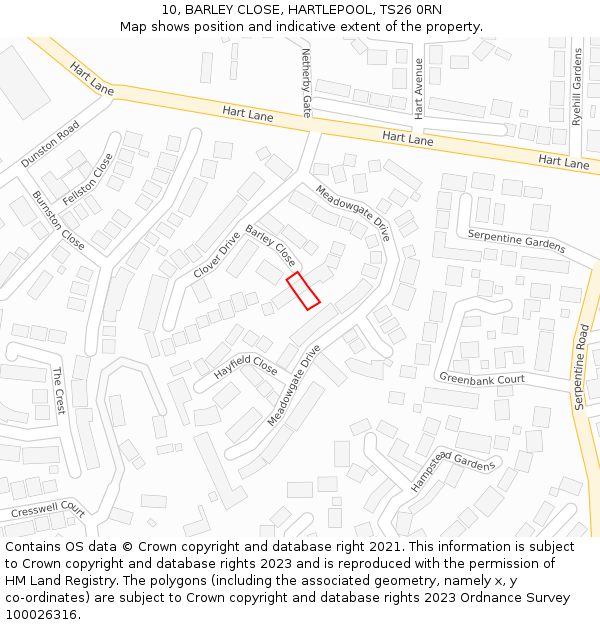 10, BARLEY CLOSE, HARTLEPOOL, TS26 0RN: Location map and indicative extent of plot