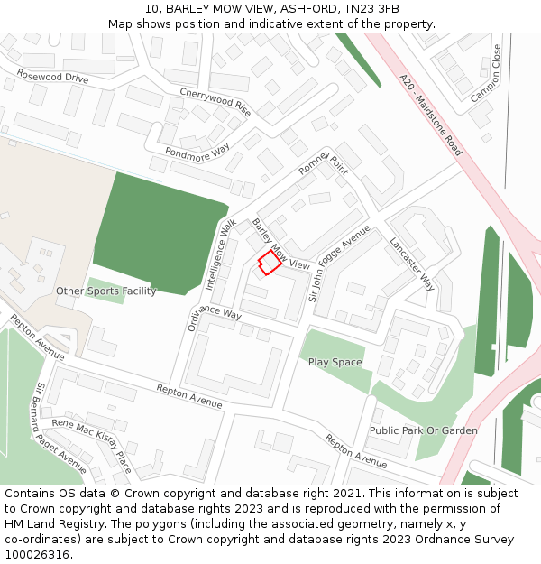 10, BARLEY MOW VIEW, ASHFORD, TN23 3FB: Location map and indicative extent of plot